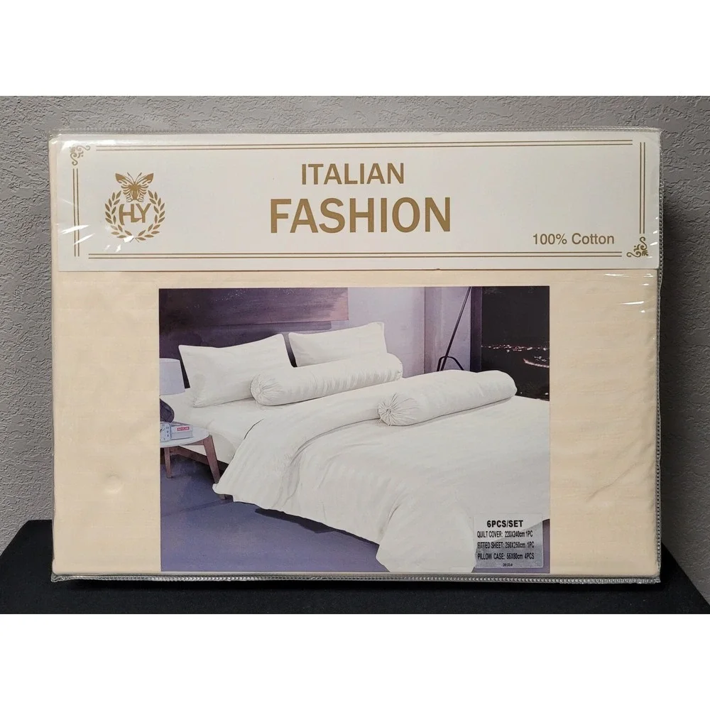 Italian Fashion Queen Size Duvet Cover Set 6 Pc Design #D8133-6 Cream